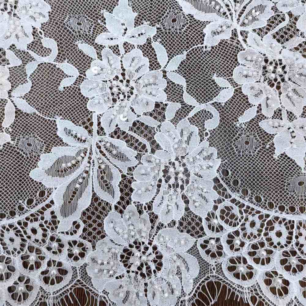 Bridal Lace Trim - 9 Meters - Beaded Chantilly Wedding Lace Trim | COD lil098
