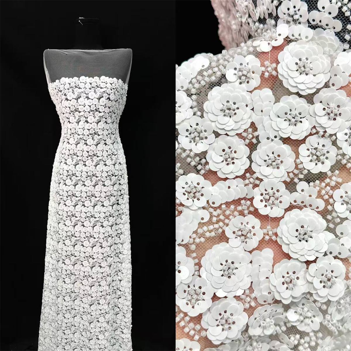 5 Yards Bridal Lace Fabric, Beaded Sequin Lace Fabric, ITM HN140