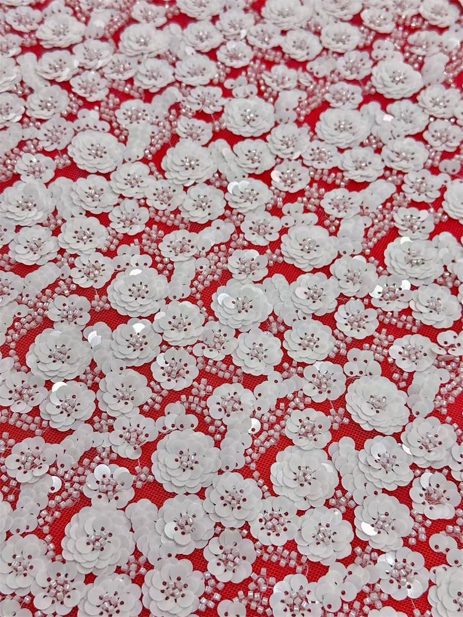 5 Yards Bridal Lace Fabric, Beaded Sequin Lace Fabric, ITM HN140