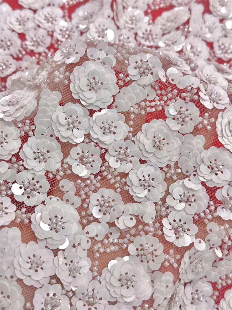 5 Yards Bridal Lace Fabric, Beaded Sequin Lace Fabric, ITM HN140