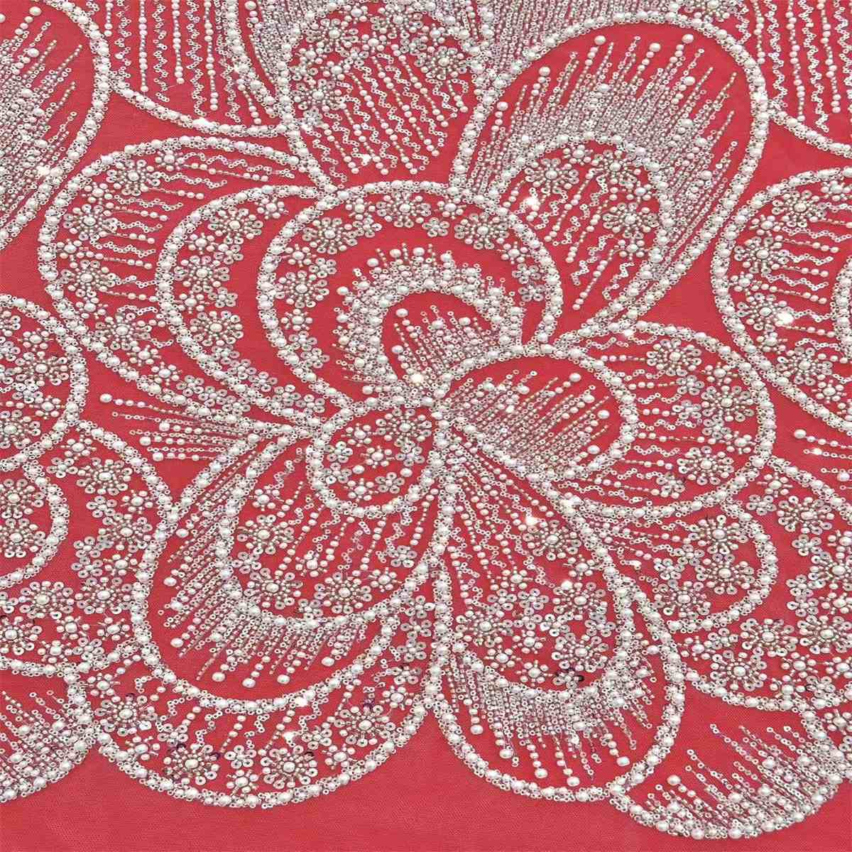 Bridal Lace Fabric - 5 Yards - Beaded Wedding Lace Fabric | COD HN150