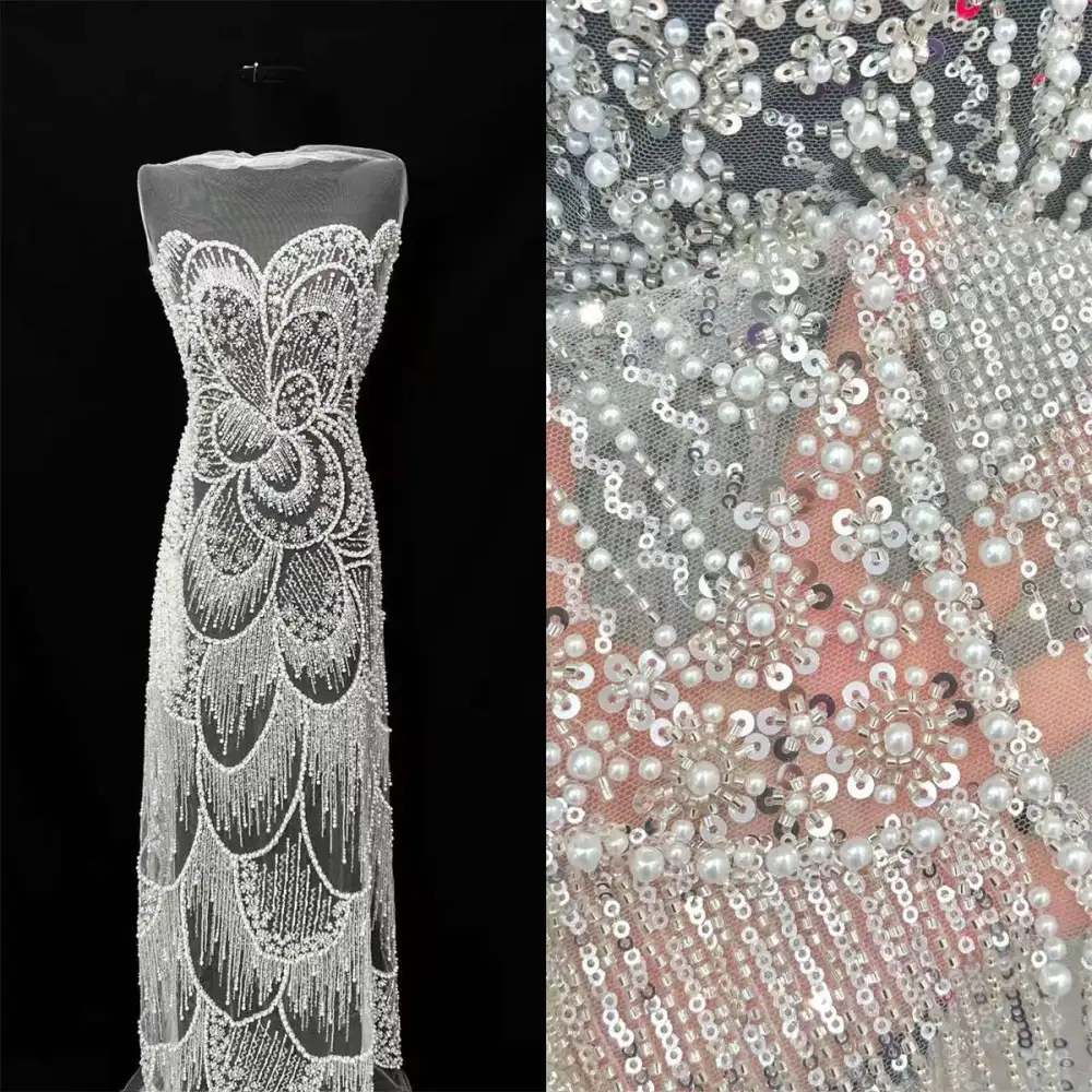 Bridal Lace Fabric - 5 Yards - Beaded Wedding Lace Fabric | COD HN150 ...