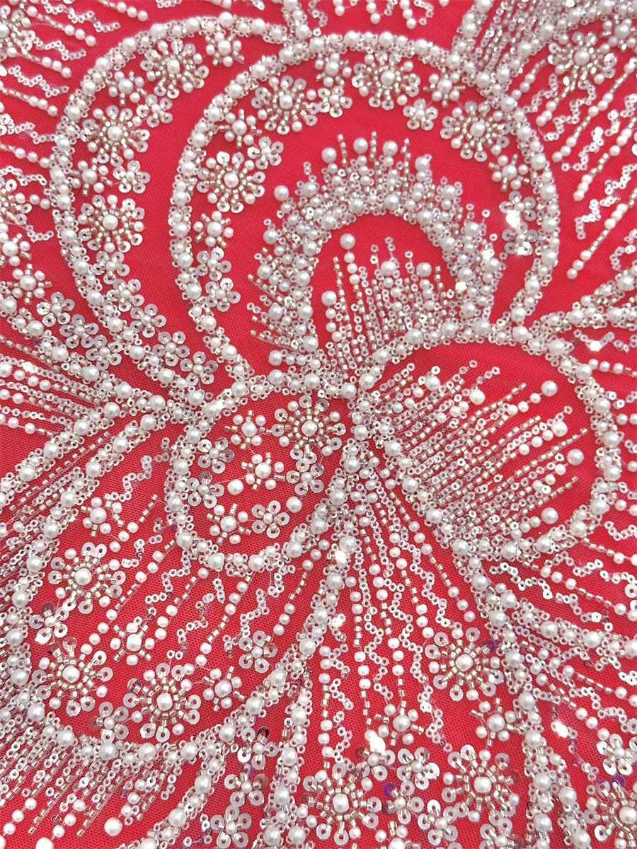 Bridal Lace Fabric - 5 Yards - Beaded Wedding Lace Fabric | COD HN150