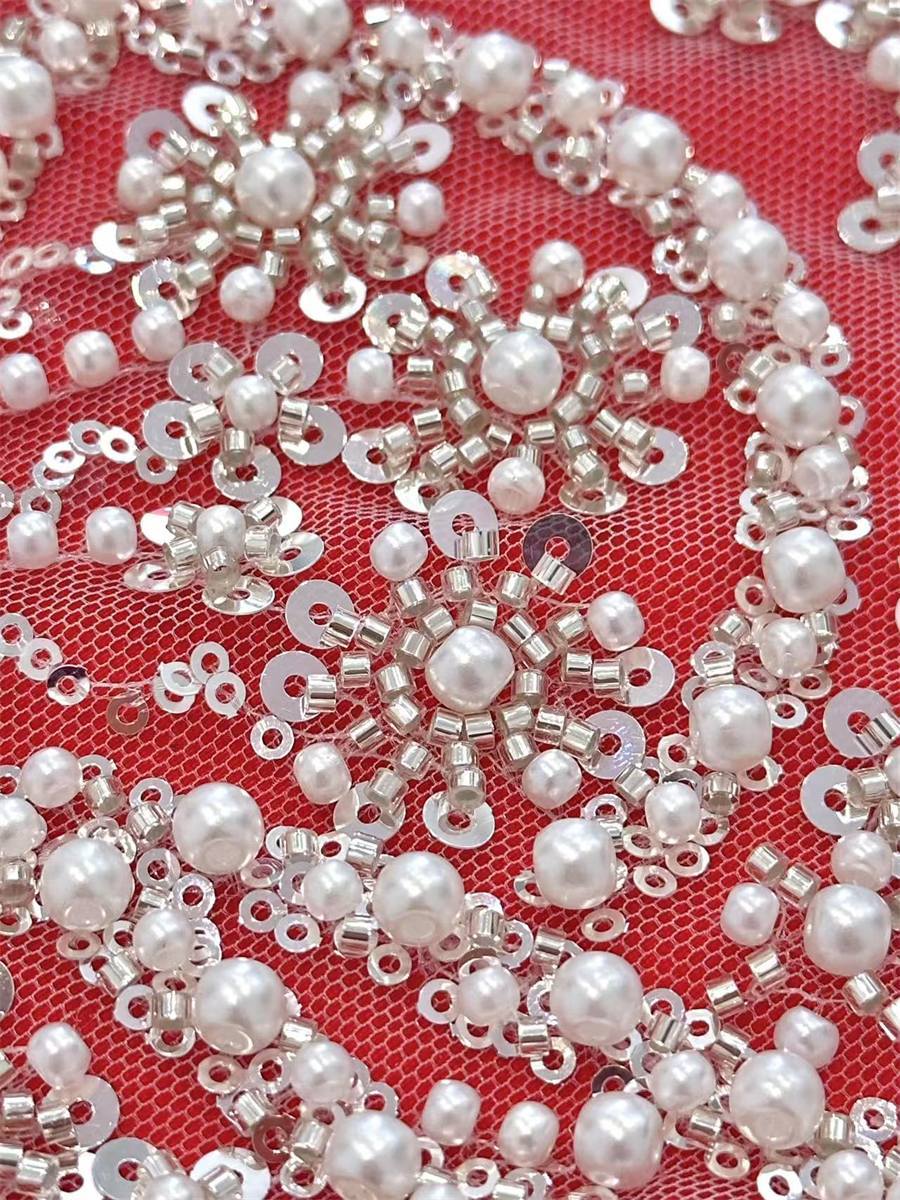 Bridal Lace Fabric - 5 Yards - Beaded Wedding Lace Fabric | COD HN150