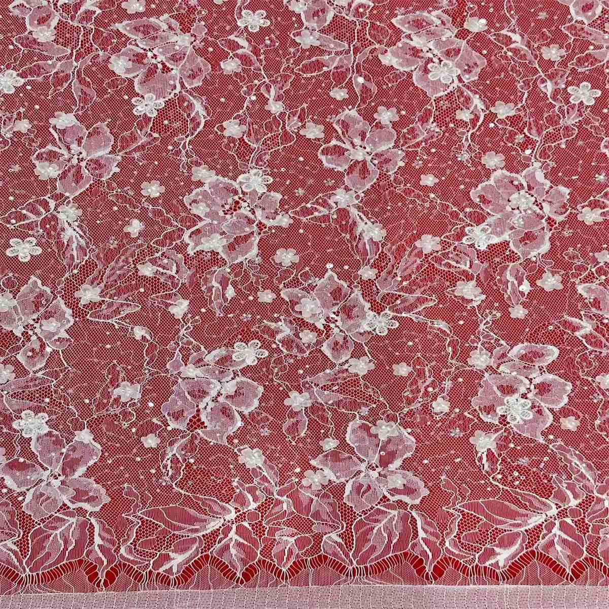 3 Meters Beaded 3D Floral Chantilly Lace Material Fabric For Dresses