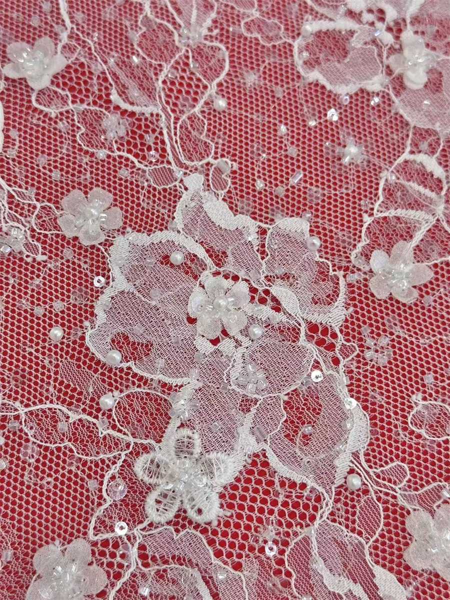 Bridal Lace Fabric - 3 Meters - Beaded 3D Floral Chantilly Wedding Lace Fabric | COD HN183