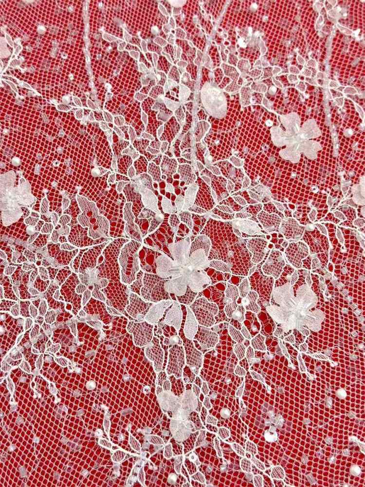 Bridal Lace Fabric - 3 Meters - Beaded Chantilly Wedding Lace Fabric | COD HN186