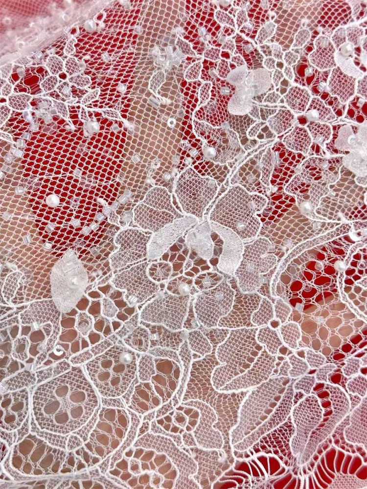 Bridal Lace Fabric - 3 Meters - Beaded Chantilly Wedding Lace Fabric | COD HN186