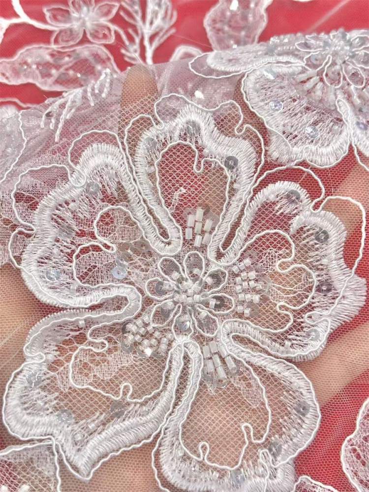 Bridal Lace Fabric - 5 Yards - Corded Beaded Embroidered Wedding Lace Fabric | COD HN200