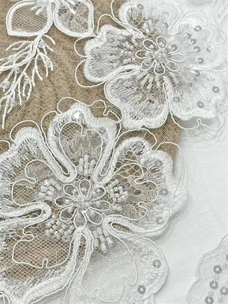 Bridal Lace Fabric - 5 Yards - Corded Beaded Embroidered Wedding Lace Fabric | COD HN200