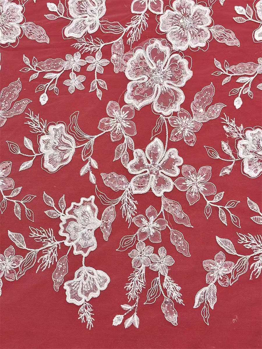 Bridal Lace Fabric - 5 Yards - Corded Beaded Embroidered Wedding Lace Fabric | COD HN200