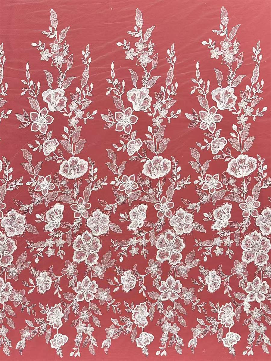 Bridal Lace Fabric - 5 Yards - Corded Beaded Embroidered Wedding Lace Fabric | COD HN200