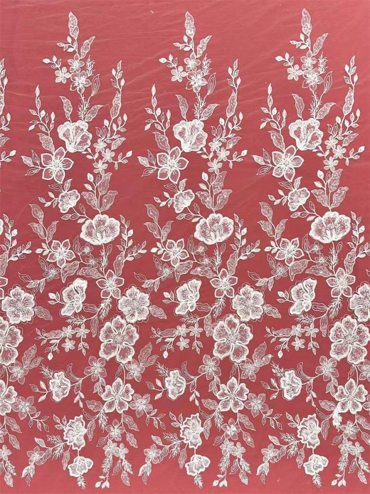 Bridal Lace Fabric - 5 Yards - Corded Beaded Embroidered Wedding Lace Fabric | COD HN200