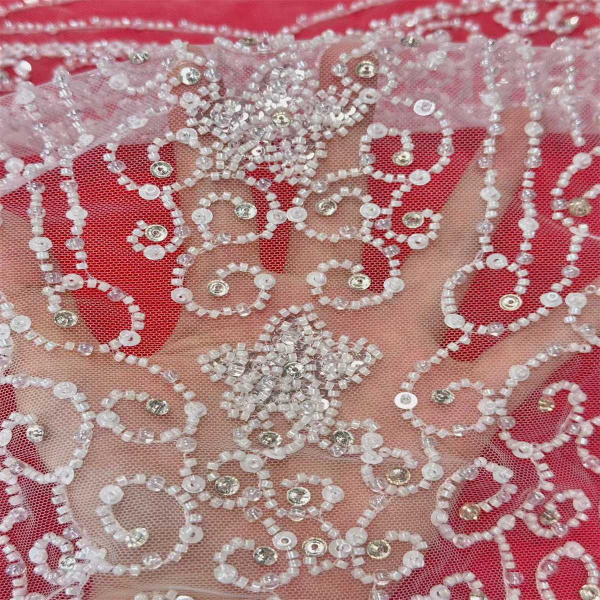 Bridal Lace Fabric - 5 Yards - Embellished with Rhinestones | COD HN208