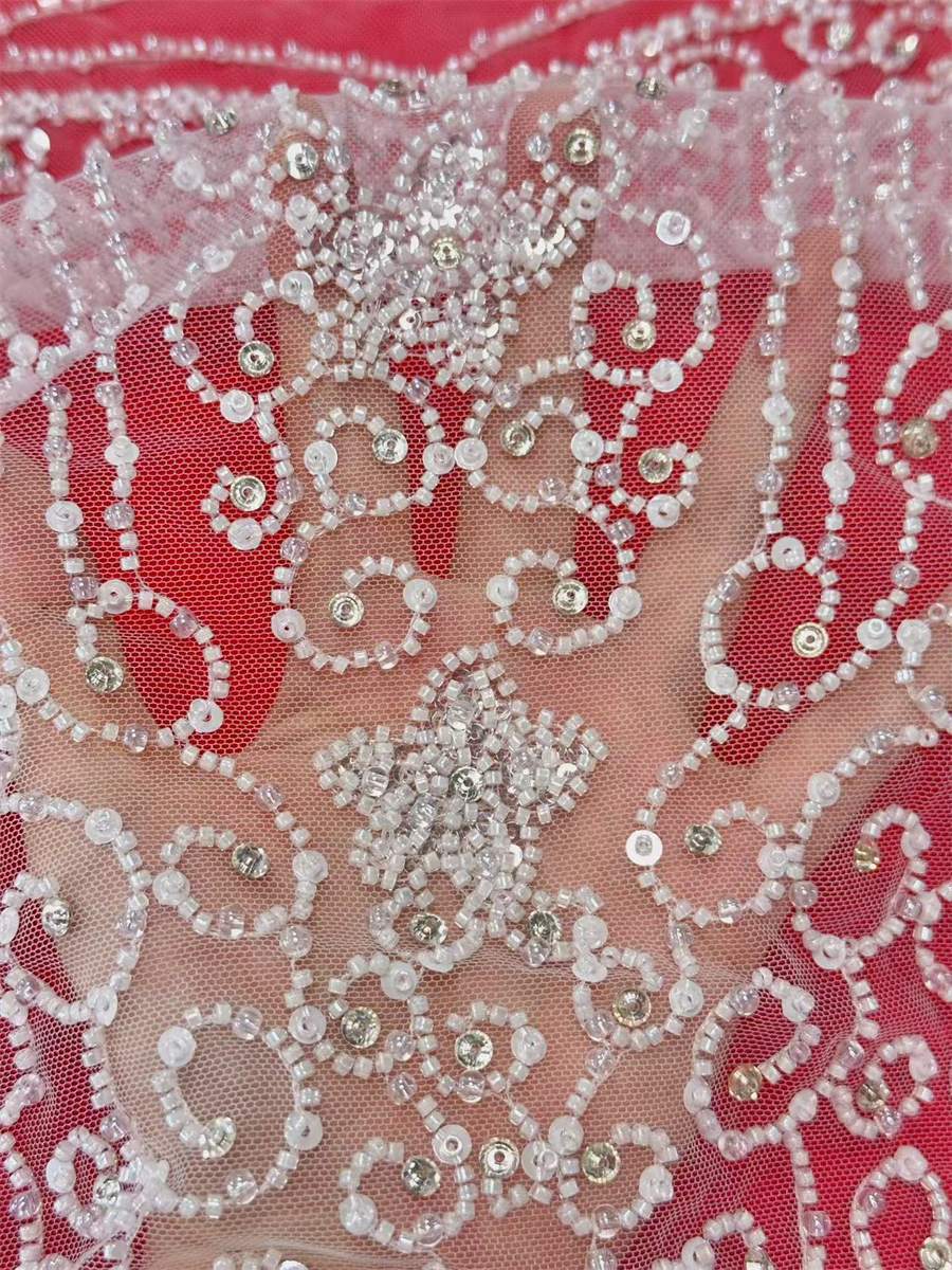 Bridal Lace Fabric - 5 Yards - Embellished with Rhinestones | COD HN208
