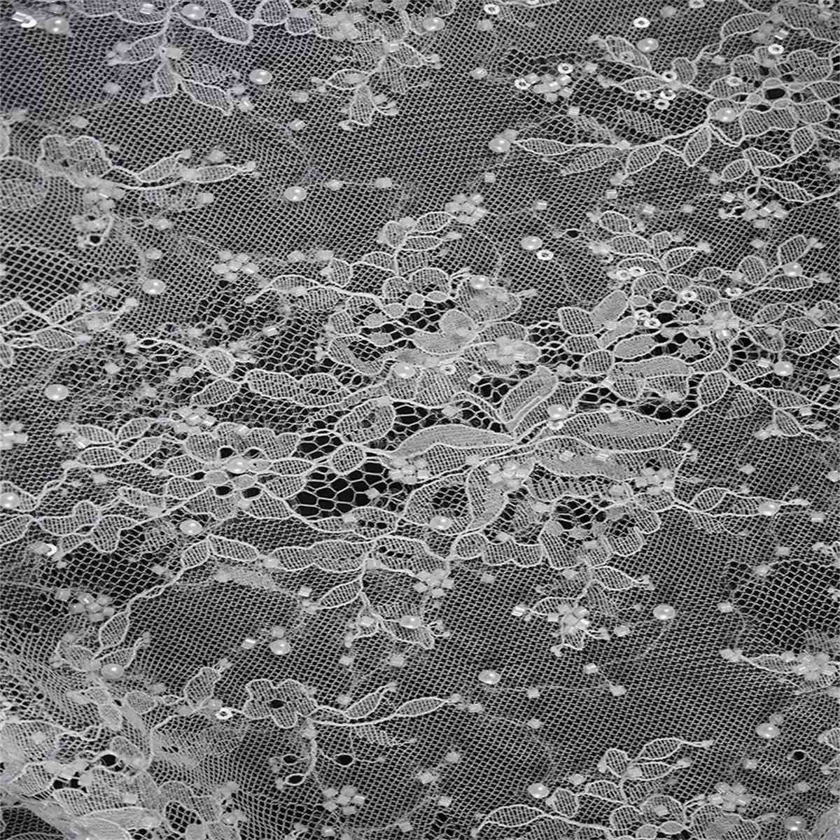 Beaded Lace Fabric - 3 Meters - Beaded Chantilly Wedding Lace Fabric | COD ZT144