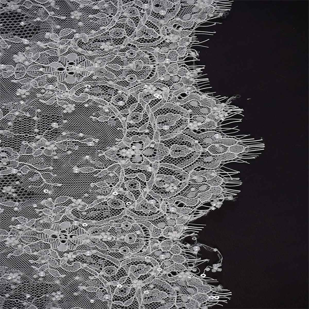 Beaded Lace Fabric - 3 Meters - Beaded Chantilly Wedding Lace Fabric | COD ZT144