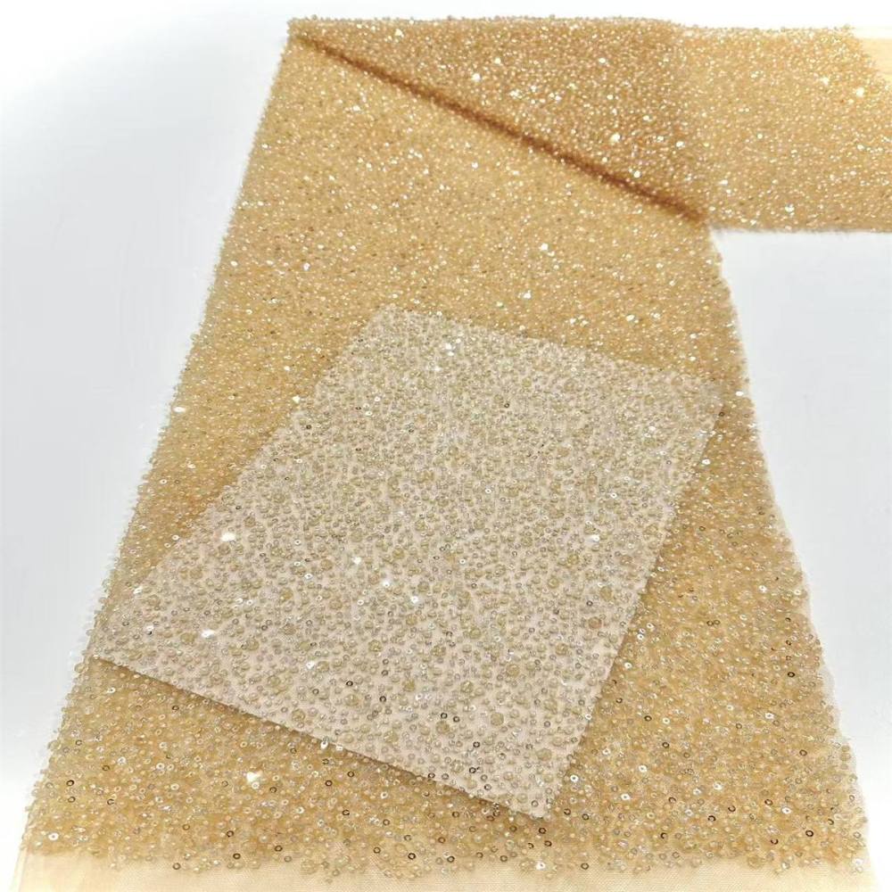 Embellished Beaded Tulle Lace Fabric With Beads, Crystals | HN245