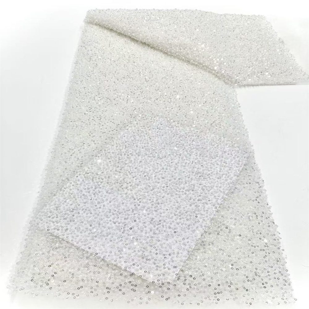 Embellished Beaded Tulle Lace Fabric With Beads, Crystals | HN245