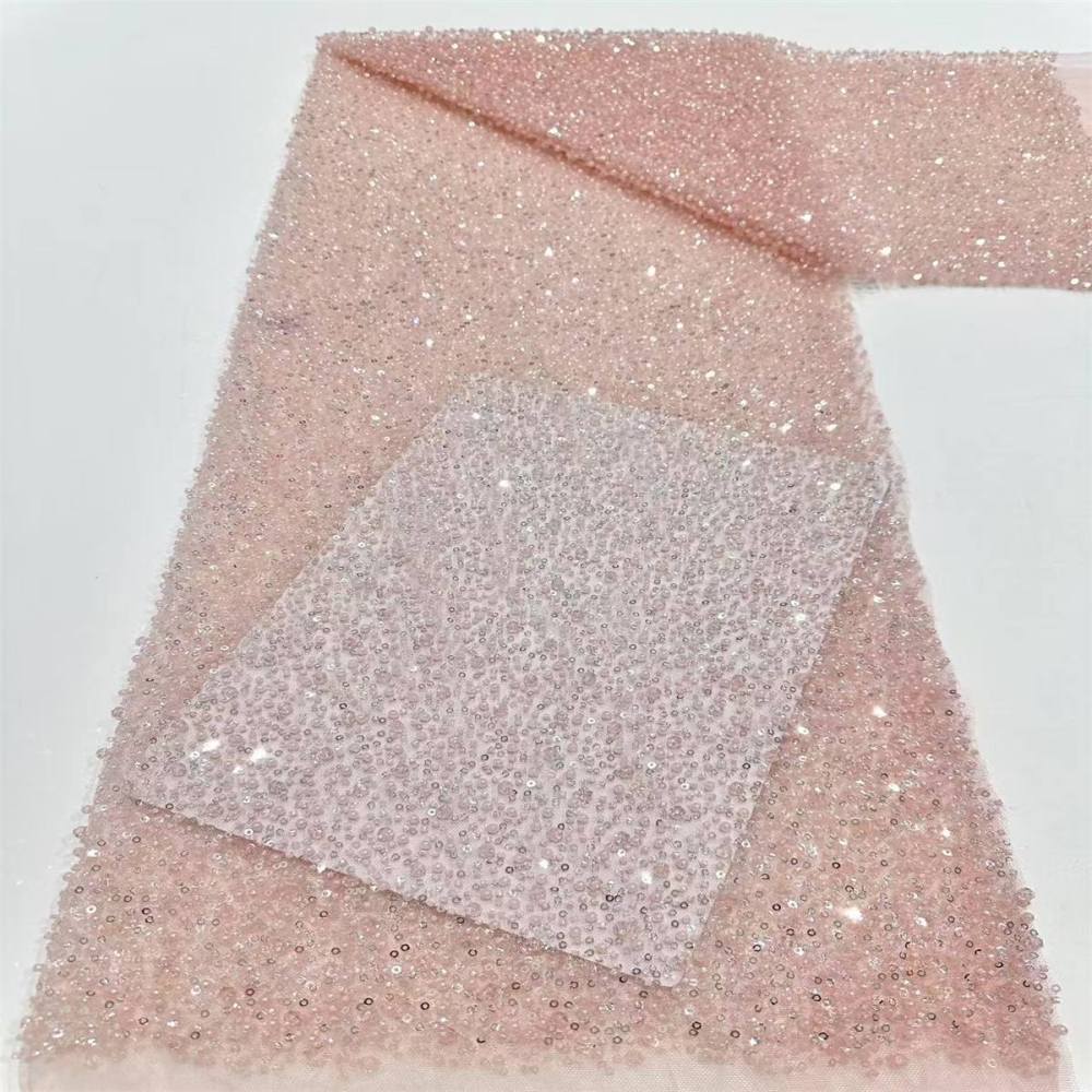 Embellished Beaded Tulle Lace Fabric With Beads, Crystals | HN245