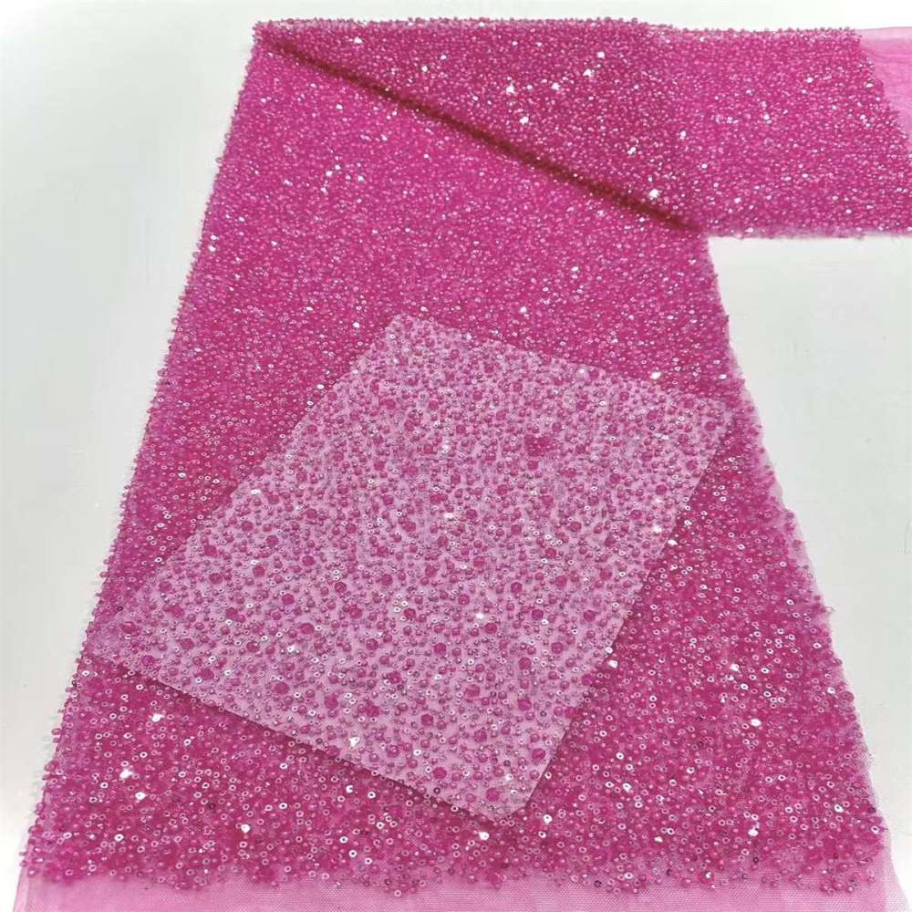 Embellished Beaded Tulle Lace Fabric With Beads, Crystals | HN245