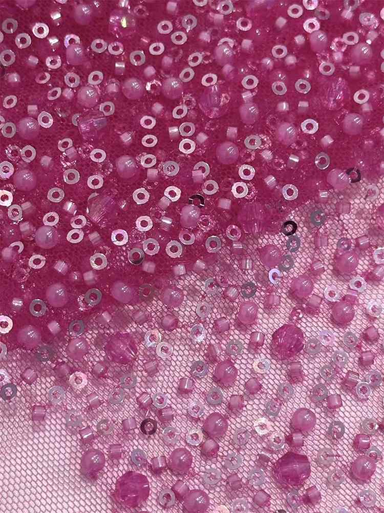 Embellished Beaded Tulle Lace Fabric With Beads, Crystals | HN245