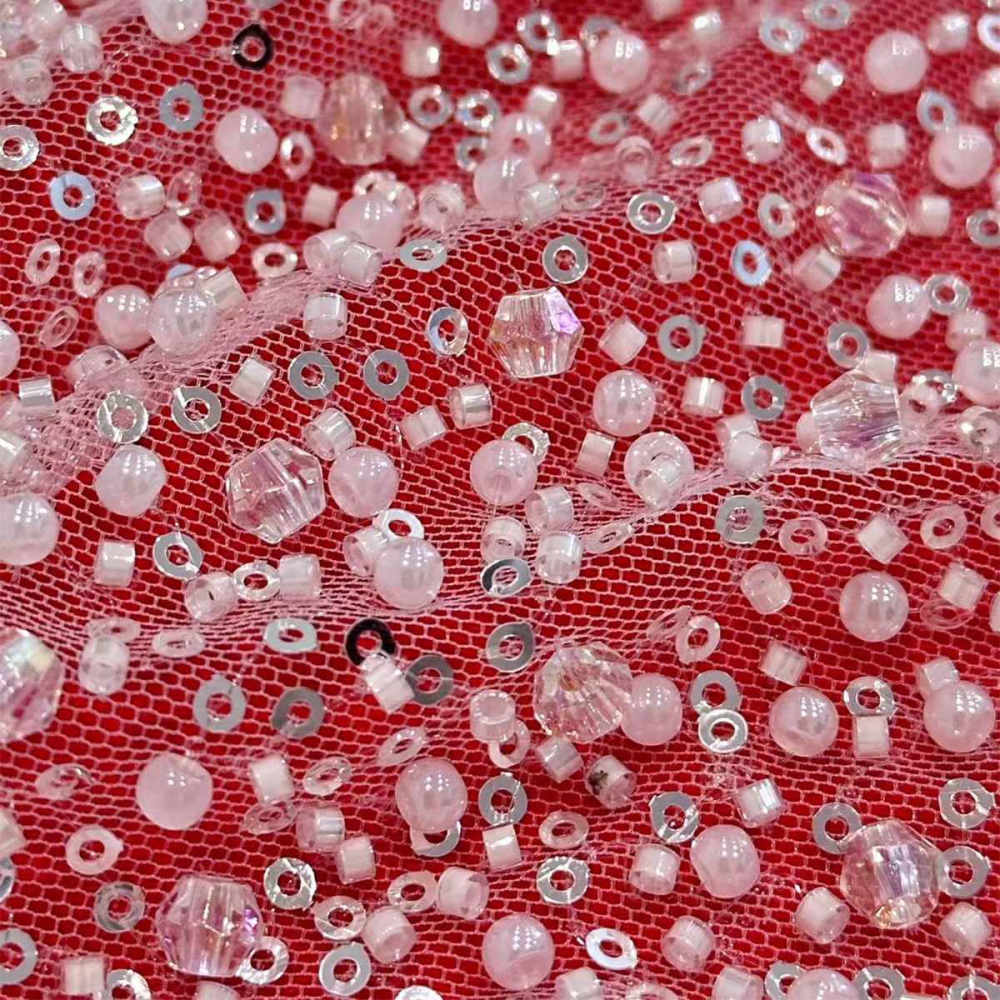 Embellished Beaded Tulle Lace Fabric With Beads, Crystals | HN245