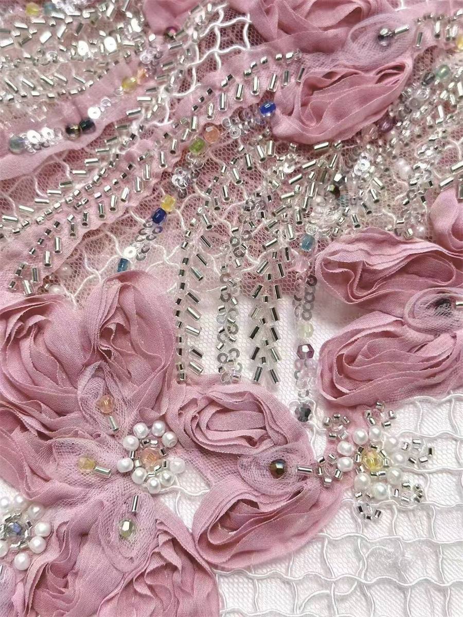 Beaded Tulle 3D Floral Fabric - 5 Yards | COD LIL9015