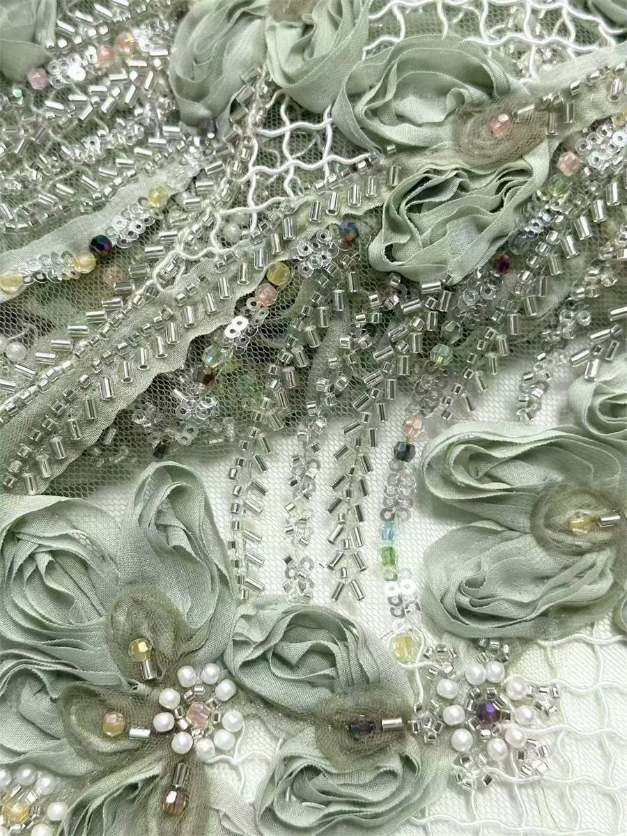 Beaded Tulle 3D Floral Fabric - 5 Yards | COD LIL9015