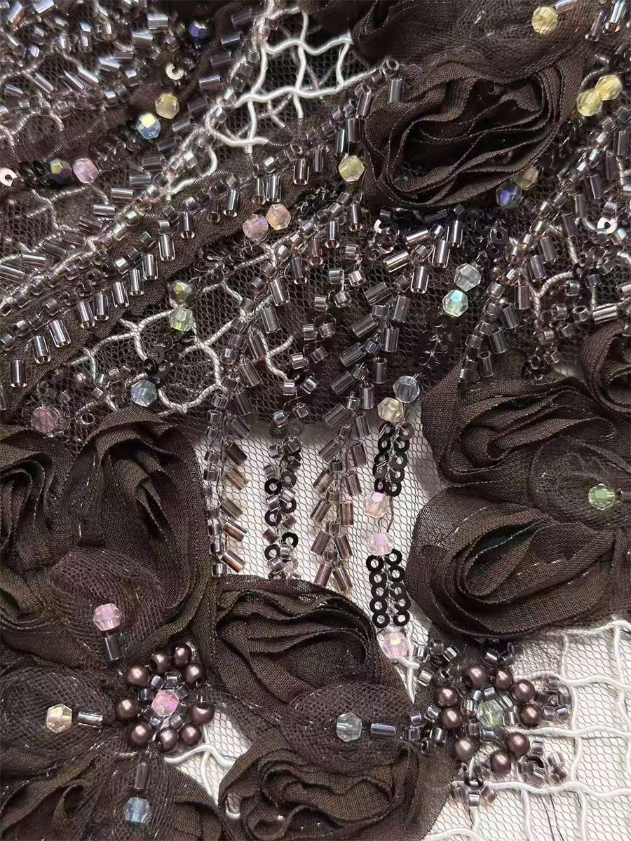 Beaded Tulle 3D Floral Fabric - 5 Yards | COD LIL9015