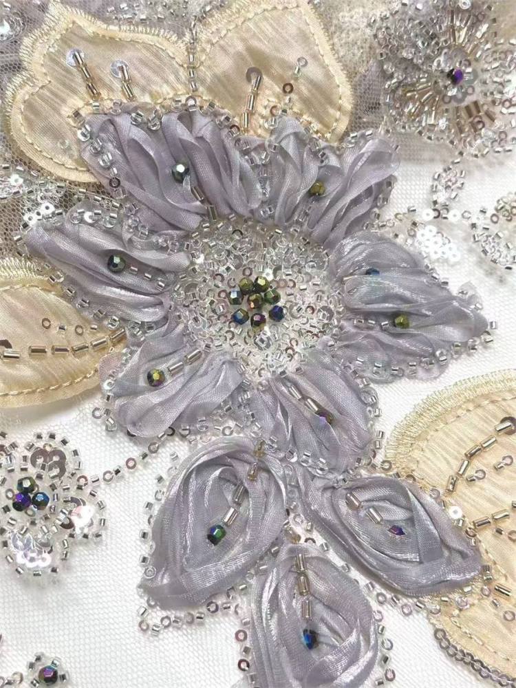 3D Floral Beaded Tulle Fabric - 5 Yards | MOD LIL9021