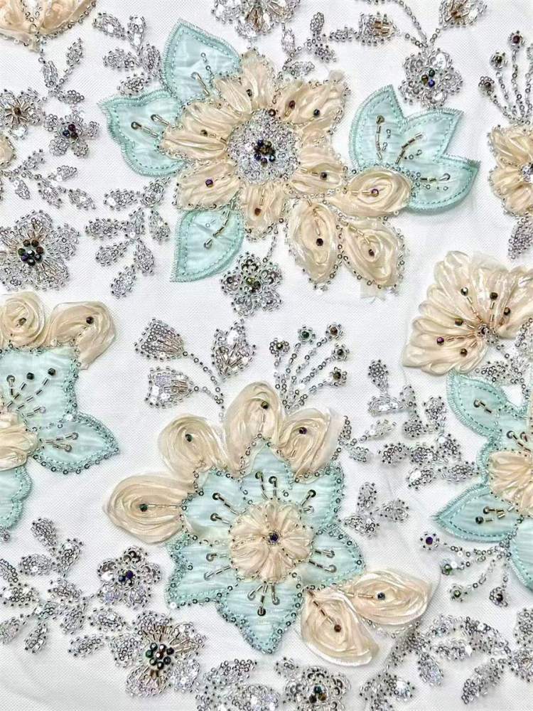 3D Floral Beaded Tulle Fabric - 5 Yards | MOD LIL9021