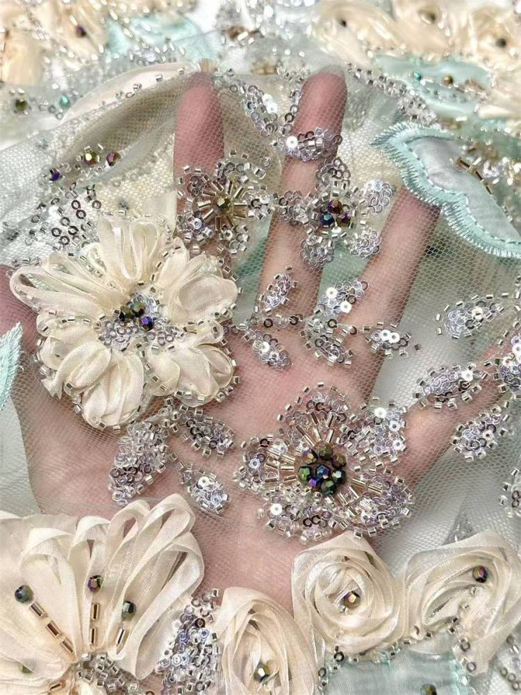 3D Floral Beaded Tulle Fabric - 5 Yards | MOD LIL9021
