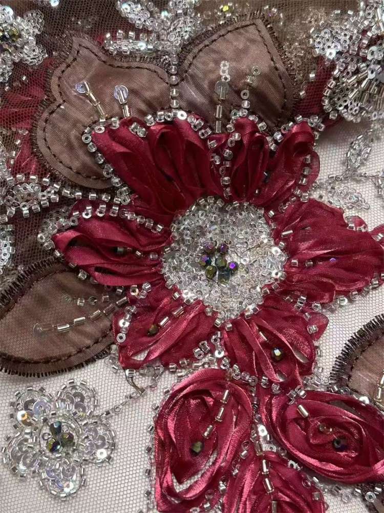 3D Floral Beaded Tulle Fabric - 5 Yards | MOD LIL9021