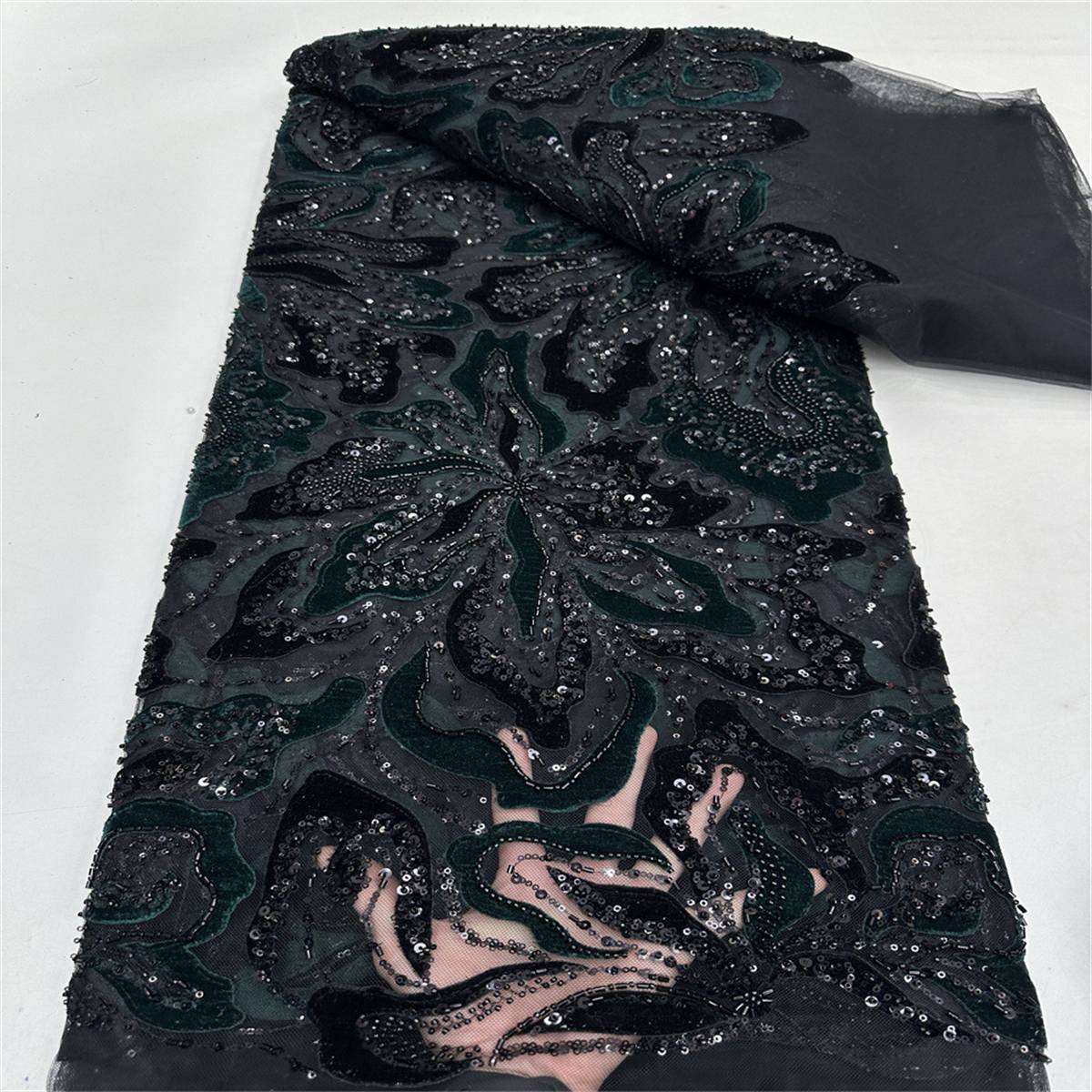 Beaded Tulle 3D Floral Fabric - 5 Yards | COD LIL3024