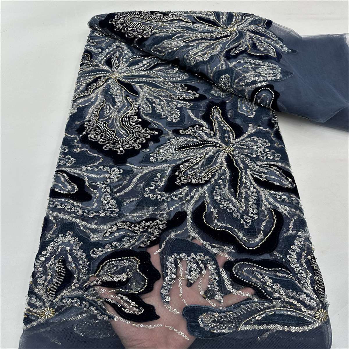 Beaded Tulle 3D Floral Fabric - 5 Yards | COD LIL3024