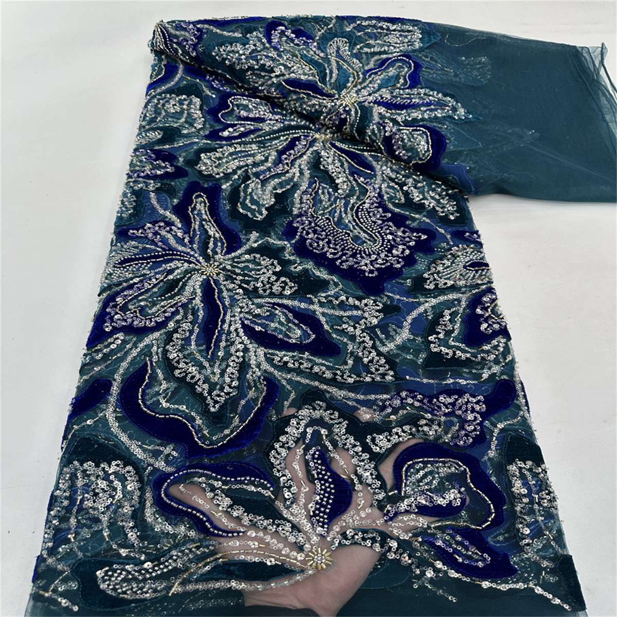 Beaded Tulle 3D Floral Fabric - 5 Yards | COD LIL3024