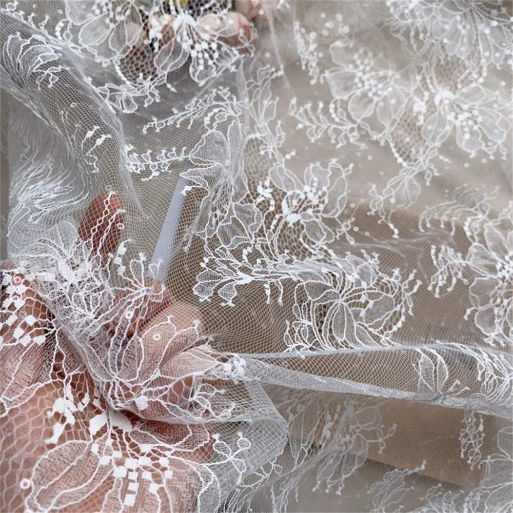 5 Yards Sequin Chantilly Lace Fabric – Luxury Wedding, Bridal, Party Gown and Evening Dress Material | Love in Lace | NO. TLF007