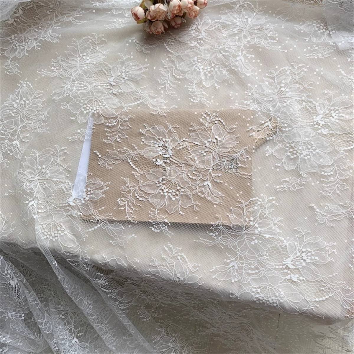 5 Yards Sequin Chantilly Lace Fabric – Luxury Wedding, Bridal, Party Gown and Evening Dress Material | Love in Lace | NO. TLF007