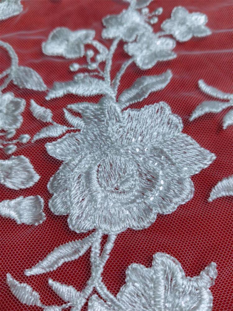 Bridal Lace Applique - 2 Pieces - Embroidered Sequin Wedding Lace Applique