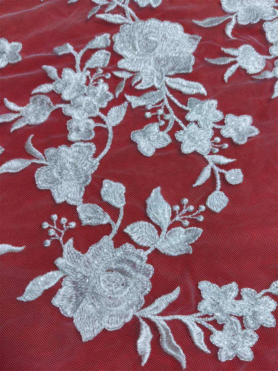 Bridal Lace Applique - 2 Pieces - Embroidered Sequin Wedding Lace Applique