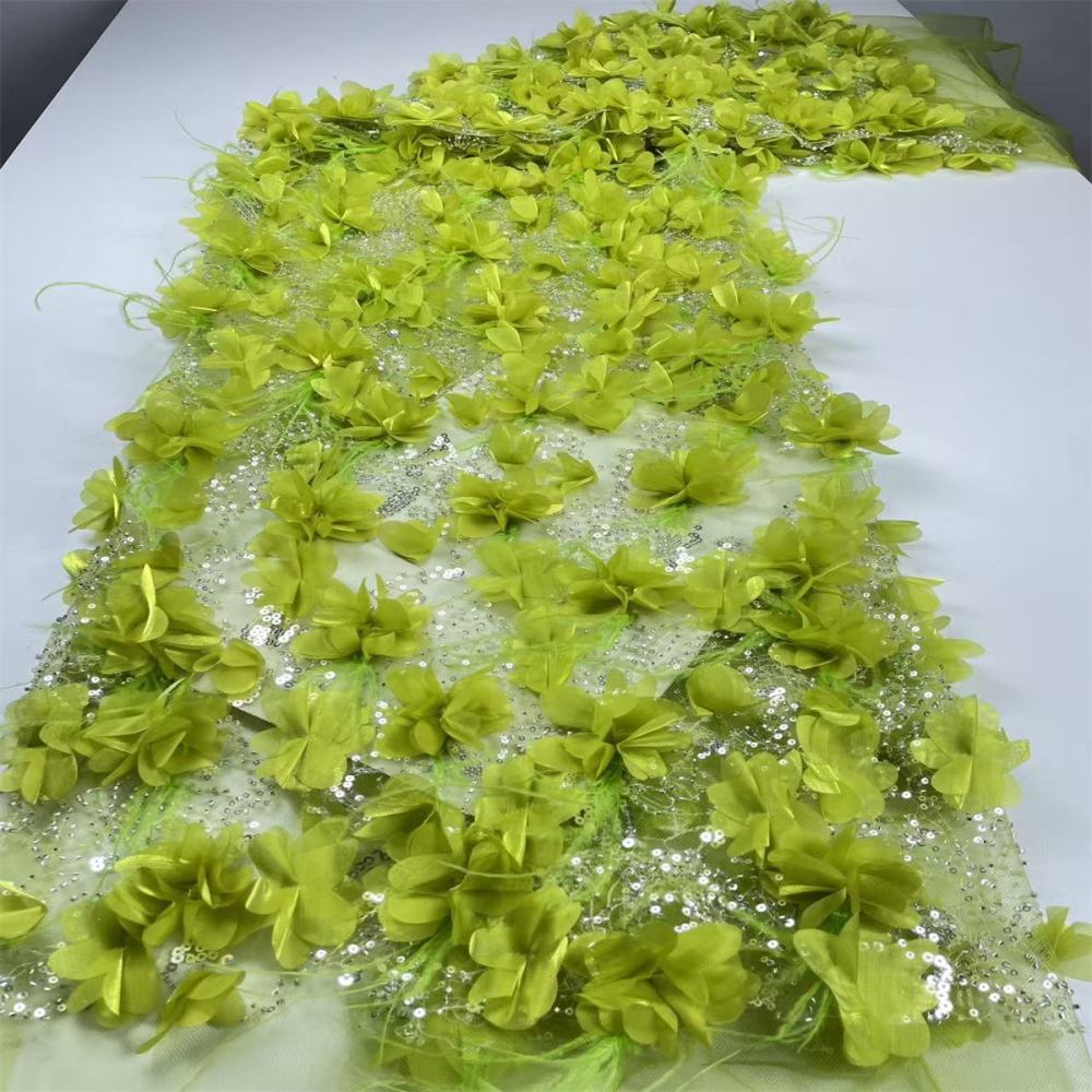 Beaded Tulle Feather 3D Floral Fabric - 5 Yards | HY001