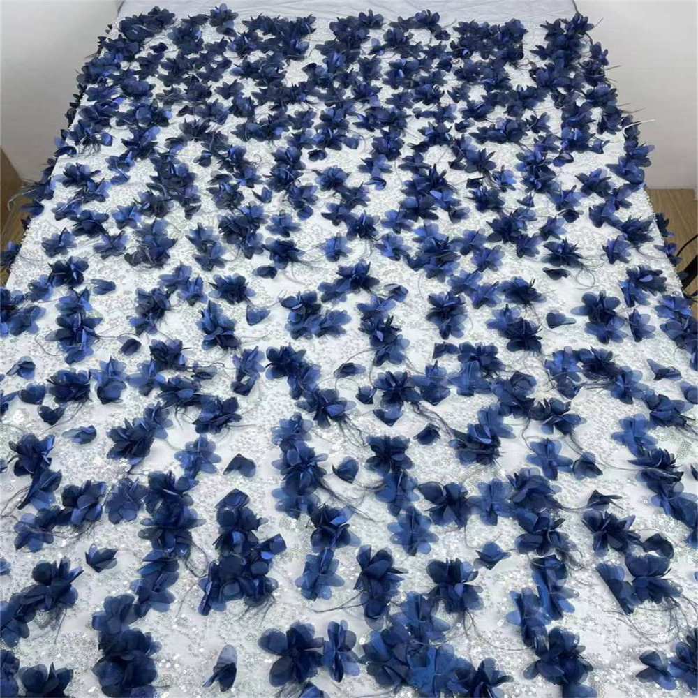 Beaded Tulle Feather 3D Floral Fabric - 5 Yards | HY001