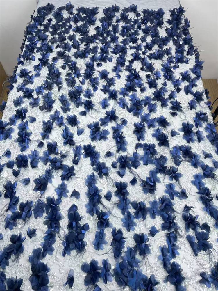 Beaded Tulle Feather 3D Floral Fabric - 5 Yards | HY001