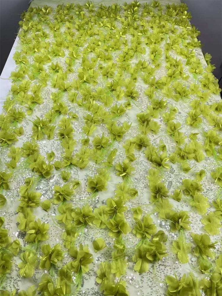 Beaded Tulle Feather 3D Floral Fabric - 5 Yards | HY001