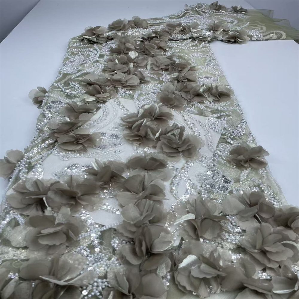 Beaded Tulle Feather 3D Floral Fabric - 5 Yards | HY002
