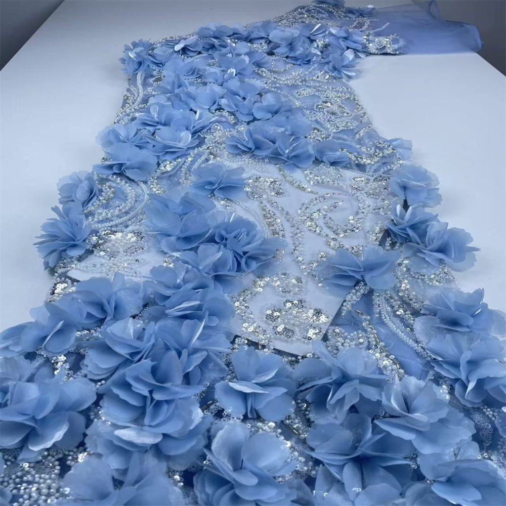 Beaded Tulle Feather 3D Floral Fabric - 5 Yards | HY002