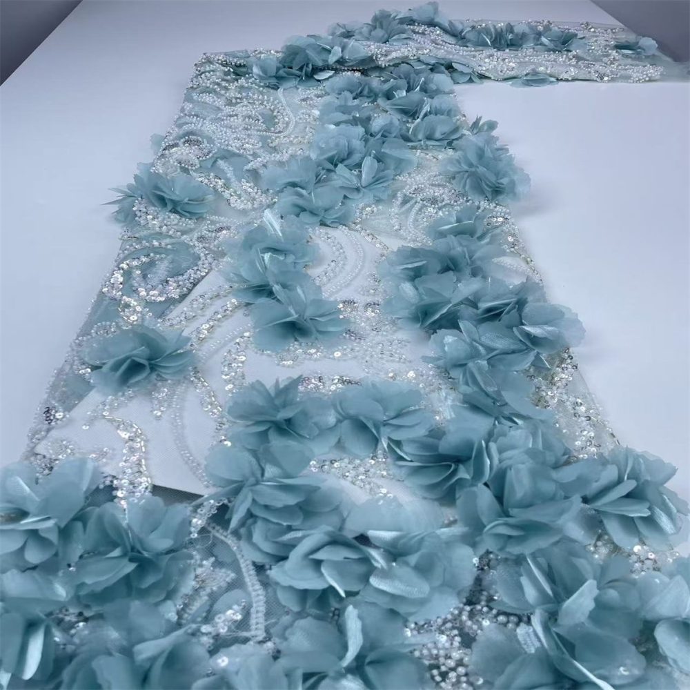 Beaded Tulle Feather 3D Floral Fabric - 5 Yards | HY002