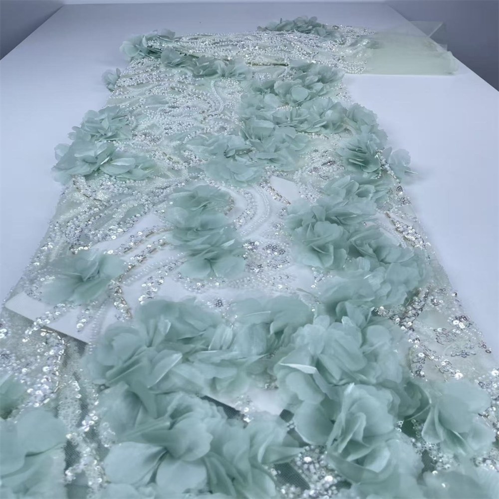 Beaded Tulle Feather 3D Floral Fabric - 5 Yards | HY002