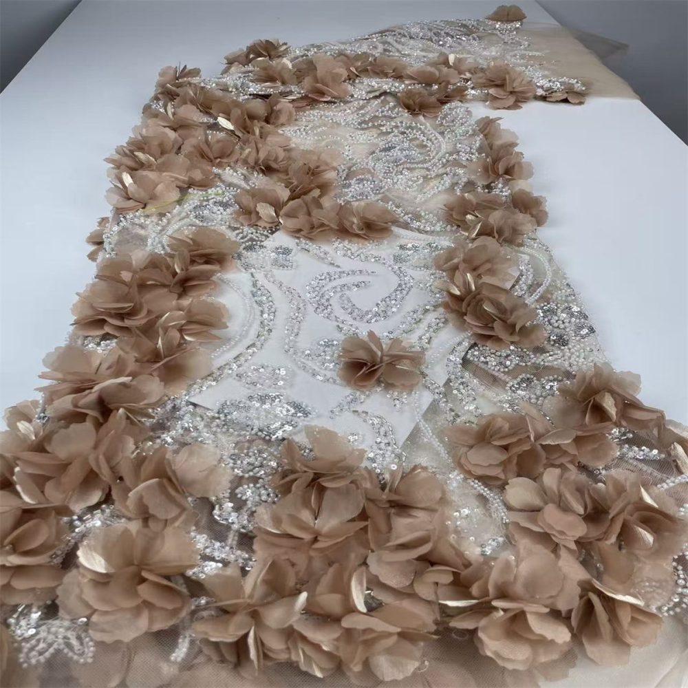 Beaded Tulle Feather 3D Floral Fabric - 5 Yards | HY002